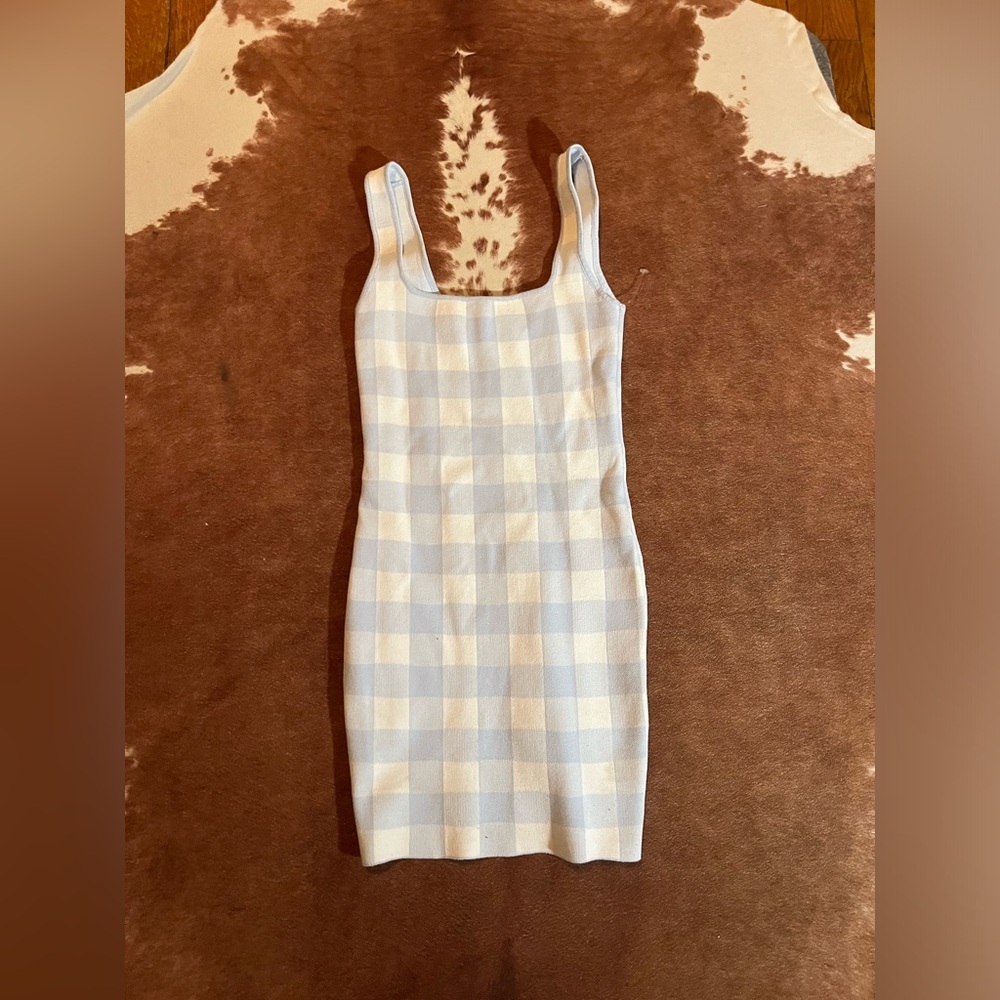 Elegant Blue Checkered Dress